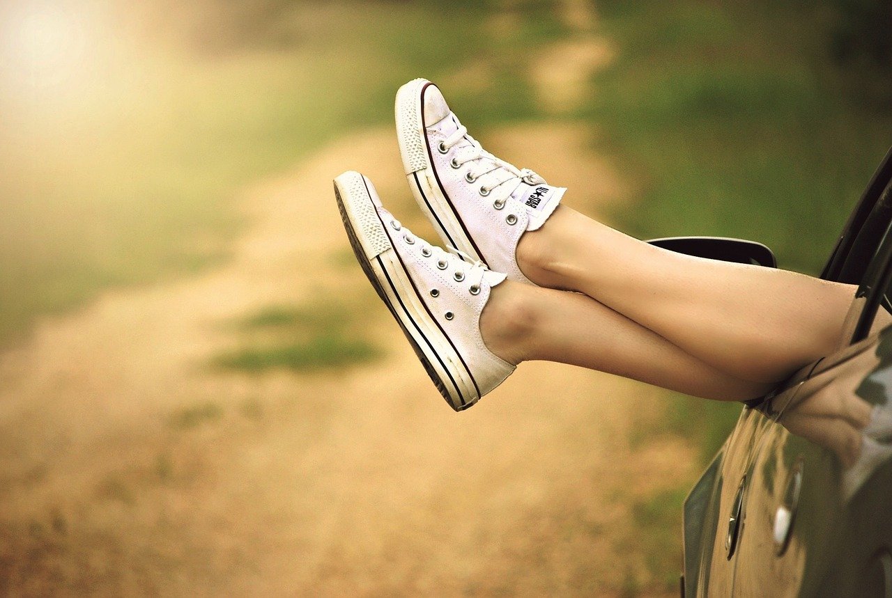 shoes, legs, car